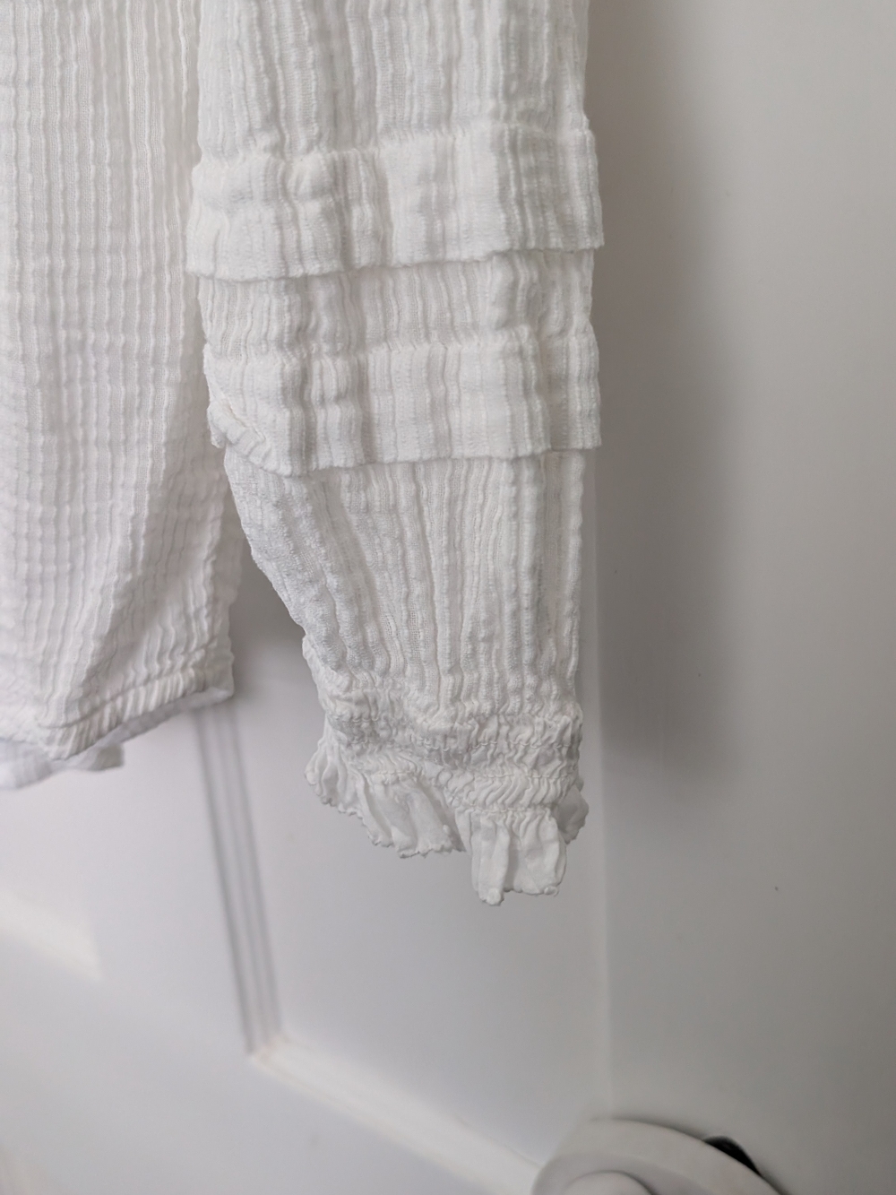 Quince White Dotted Ruffle Neck Blouse - Picture 2 of 6